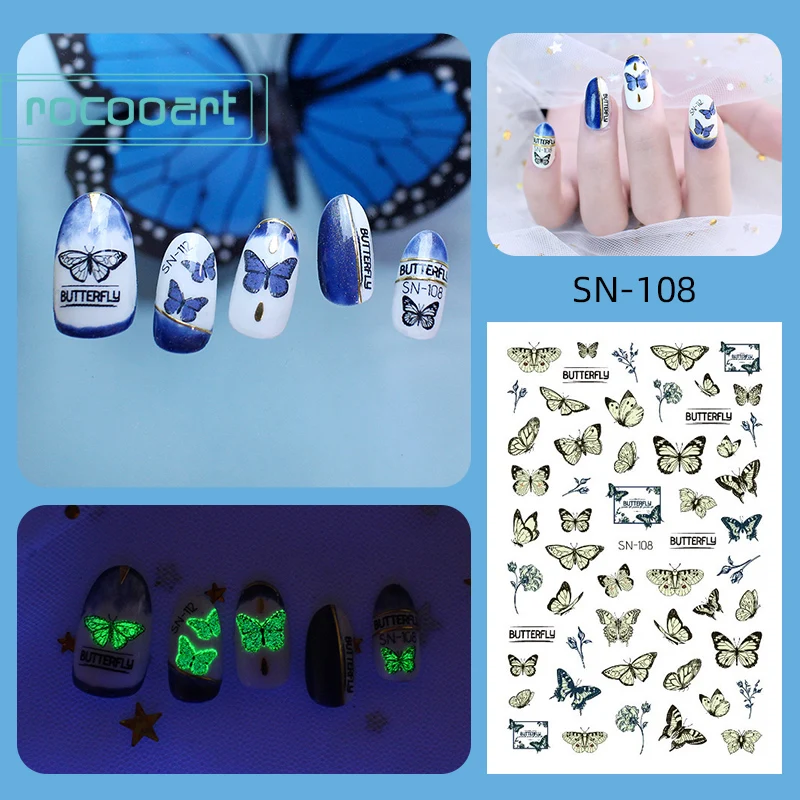 

3D Butterfly Nail Art Luminous Stickers Adhesive Sliders Colorful DIY Golden Nail Self-adhesive Decals Foils Wraps Decorations