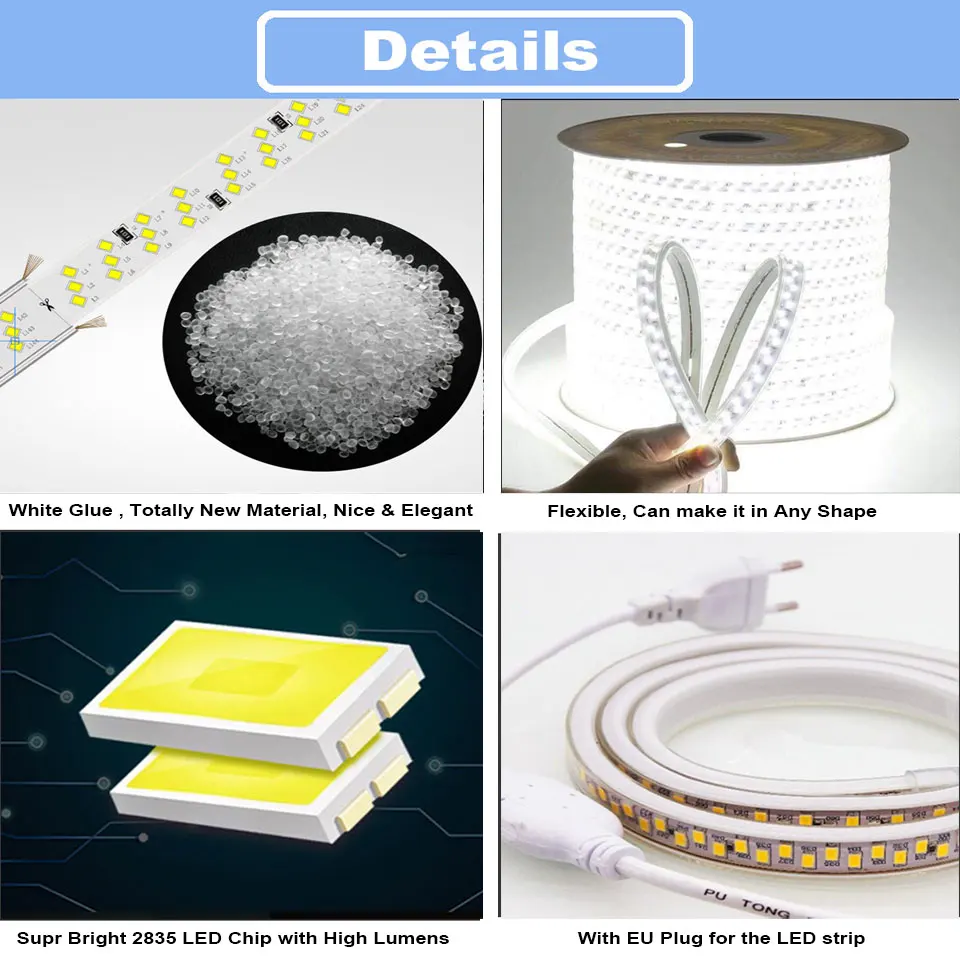 GD 1-12M LED Strip 220V 2835 180LEDs/M LED Strip Light Super Bright LED Tape IP67 Waterproof Xmas String AC220V Decor Lighting