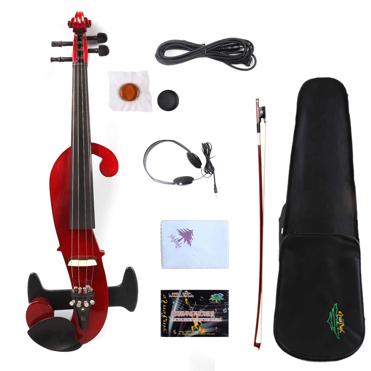 Yinfente Red Electric Silent Violin 4/4 Hand-made Wooden Body Sweet Tone Free Case Bow #EV15