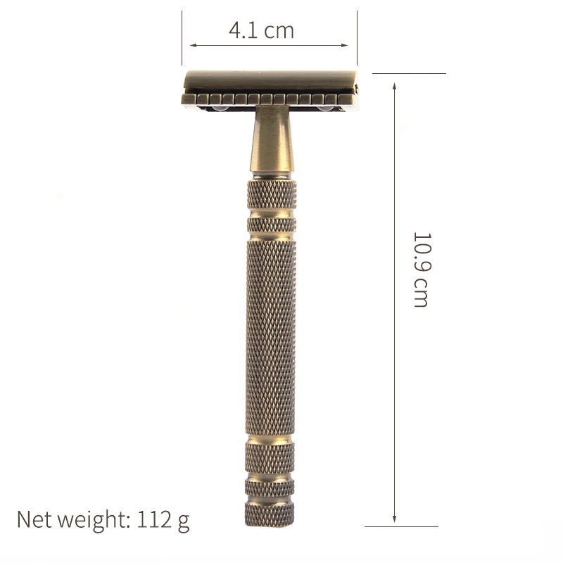 1 Razor 1 Base Razor Mens Bronze Classic Double-sided Manual Shaver Long Handle Brass Metal Safety Razors