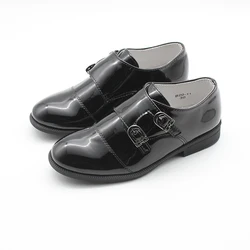 New Kids Little/Big Boys Slip on Monk Strap School Uniform Formal Black Shoes for Wedding Communion Prom Reveal Double Buckle Mo