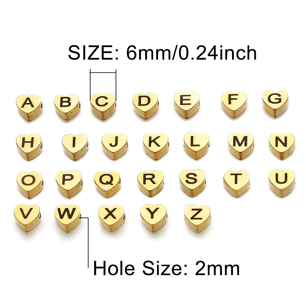 5PCS/lot Wholesale Stainless Steel Initials Heart Pendant First Letter Charms  for Jewelry Making DIY Heart Beads Pendants