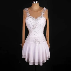 white figure skating dress iceskate leotard crystal Figure Skating Leotards Dress Ballerina Dance white Gymnastic Costume B002