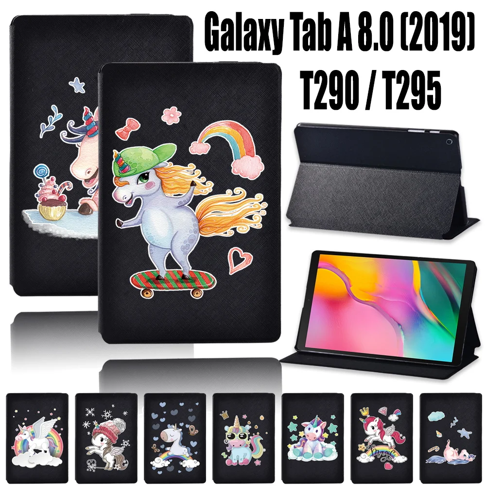 Tablet Case for Samsung Galaxy Tab A  T290/T295  (2019) 8.0 Inch Cute Unicorn Cartoon Pattern Series Protective Cover + Stylus