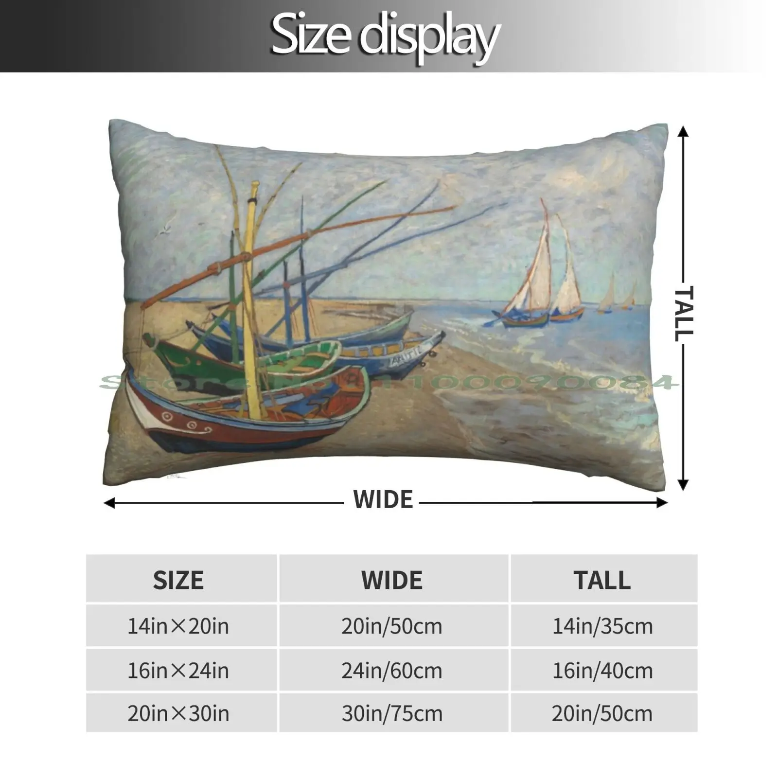 Vicent Van Gogh Fishing Boats On The Beach At Saintes-Maries 1888 Famous Landscape Painting Hd High Quality Pillow Case 20x30