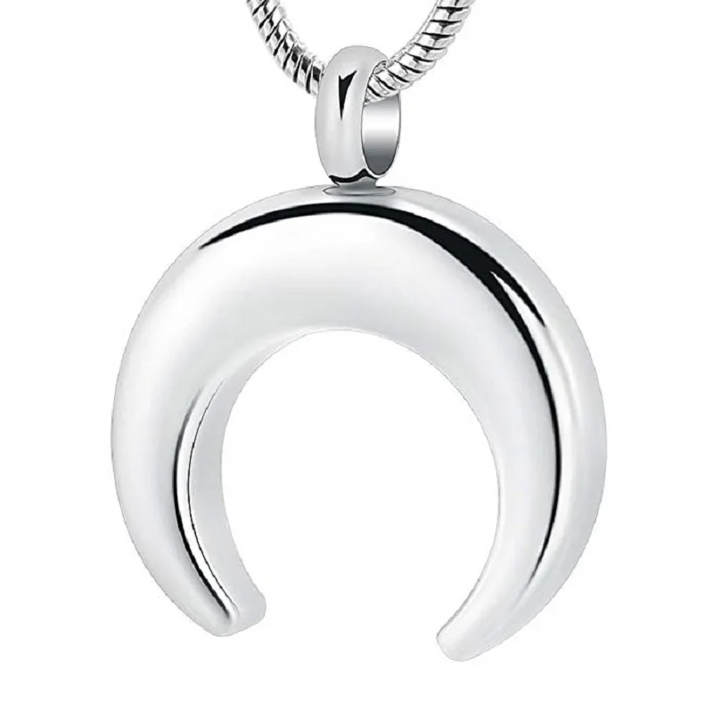 

JJ001 Stainless Steel crescent Cremation Jewelry High Polished Engravable Memorial Urn Neckalce Keepsake Pendant For Ashes