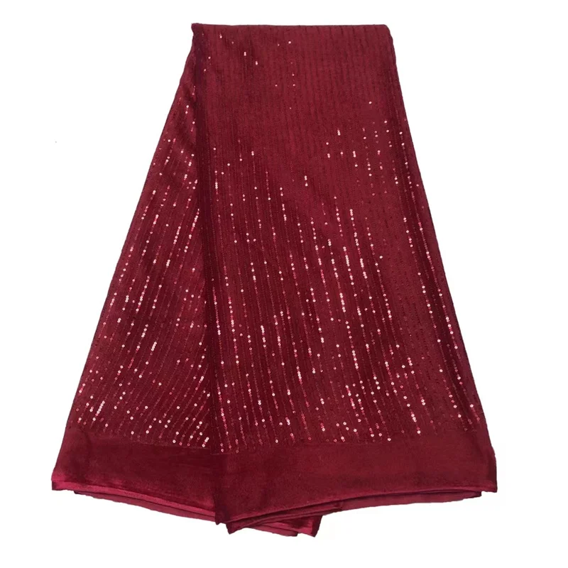 

High Quality Nigerian Lace Fabric Embroidered French African Sequins Lace Fabric Weaving Design Burgundy Sequins Lace Fabric