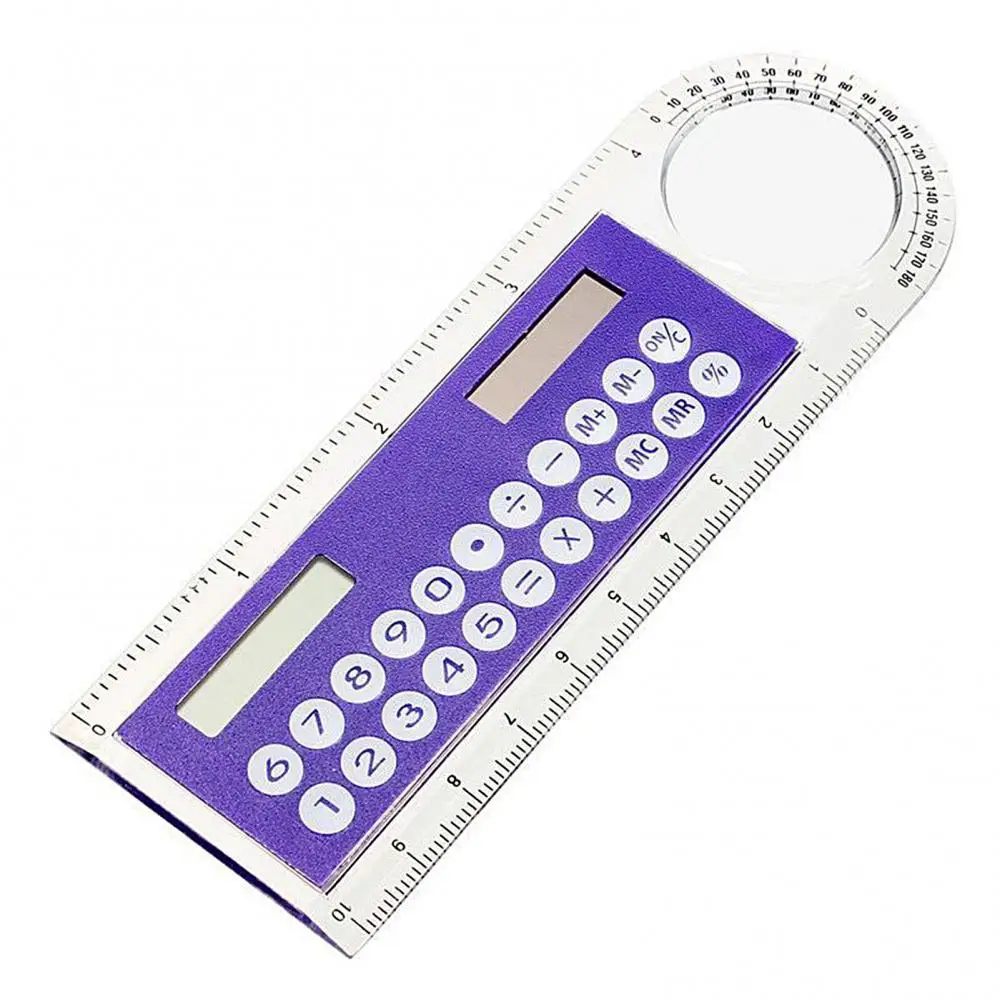 Hot Sale Mini Ultra-thin Straight Ruler with Solar Calculator Magnifier Multifunction Calculator 10cm School Office Supplies