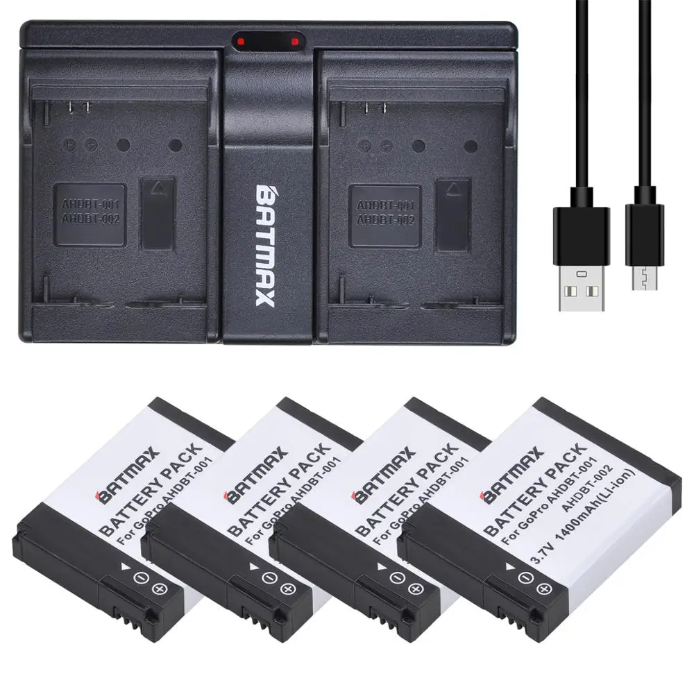 

Batmax 1400mAh AHDBT-001 AHDBT-002 Battery+USB Dual Charger for GoPro HD Hero1 Hero2 Motorsports Surf Outdoor 960 1080P Edition