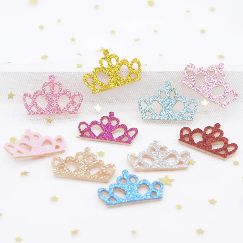 40Pcs/lot Glitter Felt Padded Applique Crown Fabric Patches for Craft Clothes Wedding DIY Clips Bow Scrapbooking Accessories H68