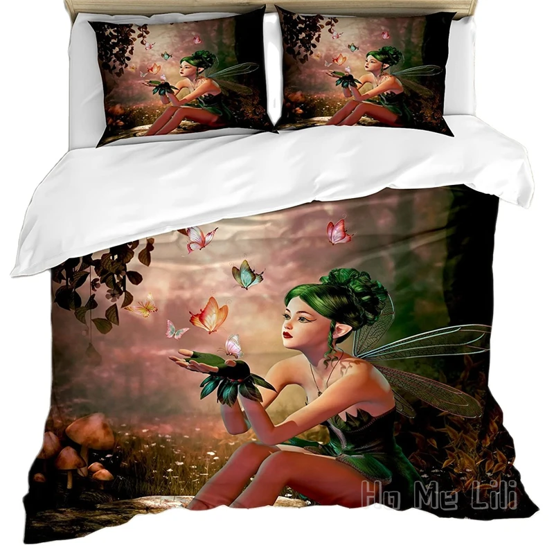 

Tale Duvet Cover Set Girl Butterflies Digital Composition Computer Graphics Elven Creature Decor Bedding