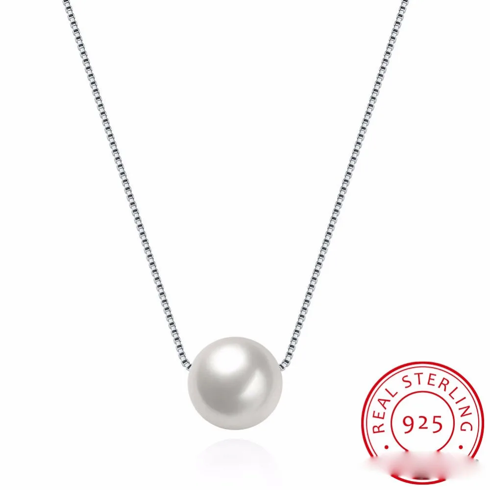 925 Sterling Silver Fine Jewelry Simple Hot Fashion 10mm Real Pearl Box Chain Necklace kolye collares bijoux femme