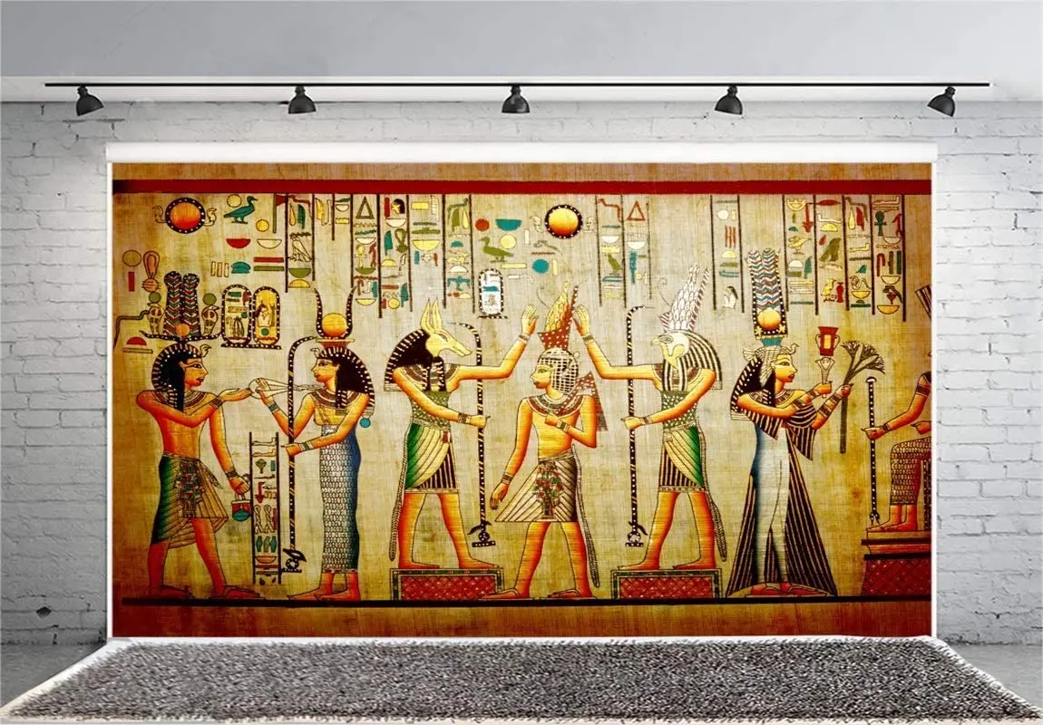 Photography Backdrop Coloring Wall Mural Ancient Egyptian Pharaoh Background Antique Papyrus Hieroglyphs King Queen Banner