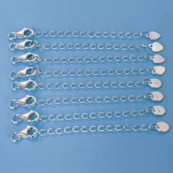 2pcs 100% 925 Sterling Silver Extension Chains With Heart Round Tag Lobster Clasps for Necklace Bracelets Jewelry Findings DIY
