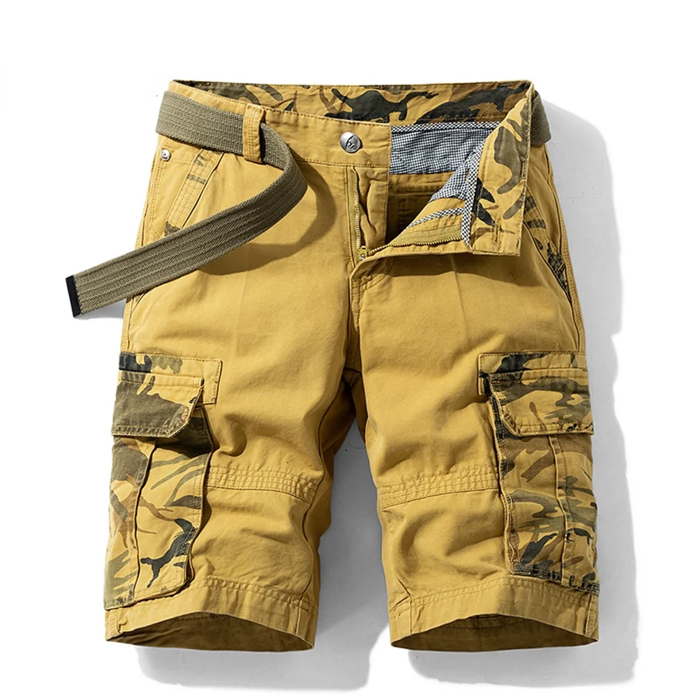 Cargo Shorts Men Spring Summer Breeches Cotton Bermuda Camouflage Denim Casual Multi-Pocket Pants Men\'s Cargo Short Orange