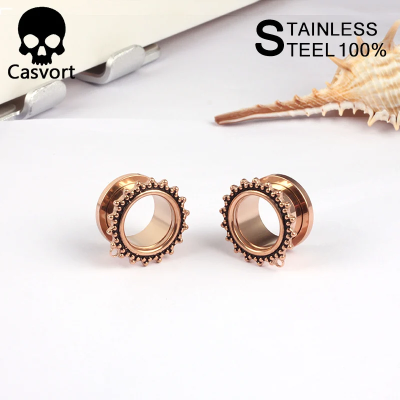 Casvort Screw Stainless Steel Retro Ear Gauges Stretcher Piercing Ring Tunnels Expander Plugs Pair Selling