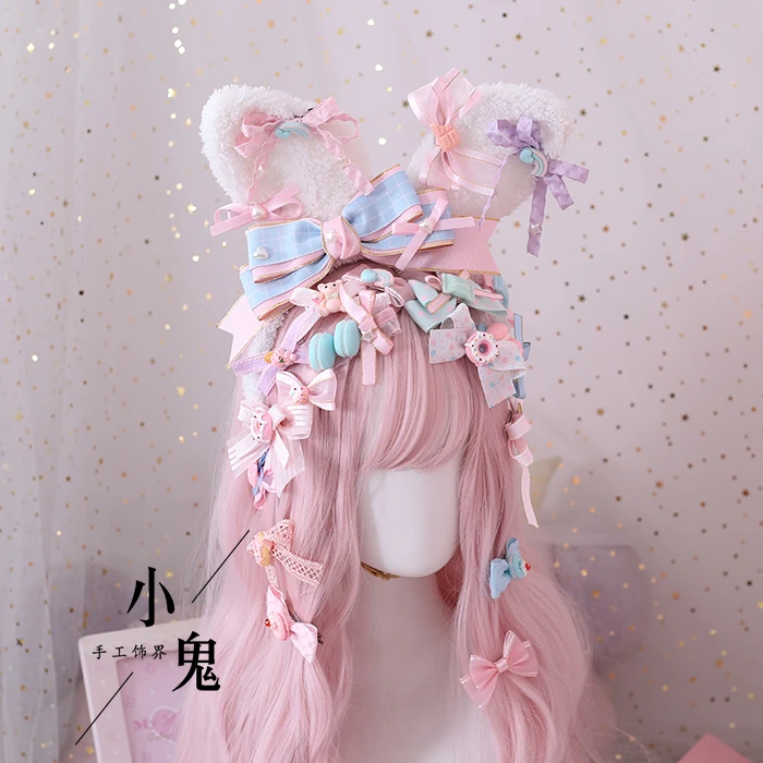 Mother lo ci sweet soft sister Meng Lolita Lolita light blue lattice bow hairpin edge clamps sweet Mother