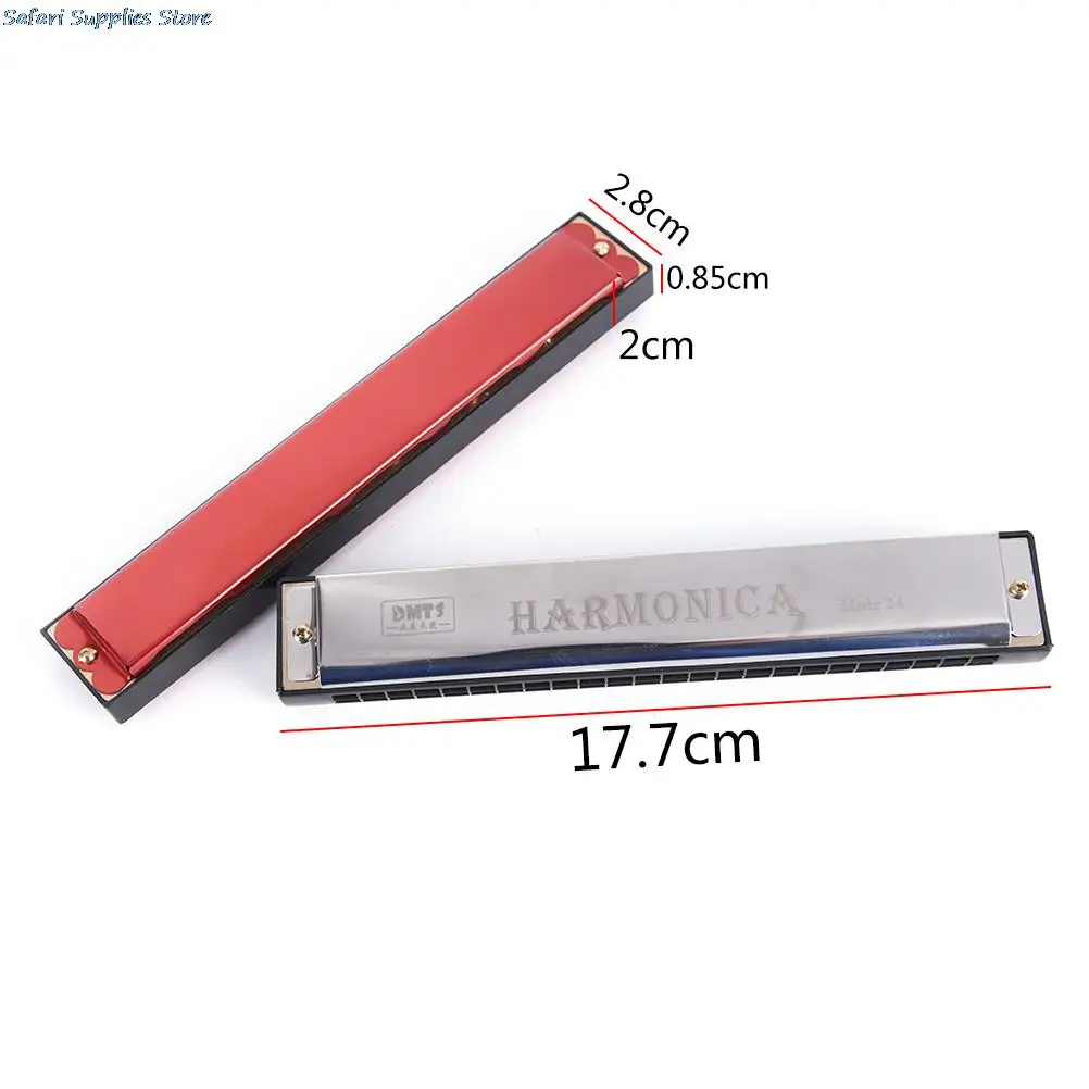 24 Hole Key Of C Play Harmonica Tremolo Harmonica Mouth Organ Double Row for Musical Beginner