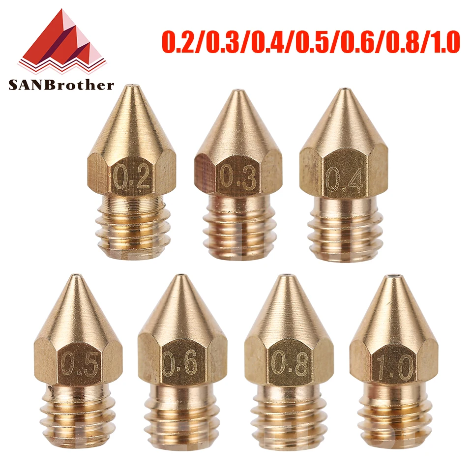

5Pcs 3D Printer Brass Copper Nozzle Mixed Sizes 0.2/0.3/0.4/0.5/0.6 Extruder Print Head For 1.75MM MK8 Makerbot HotEnd J-Head