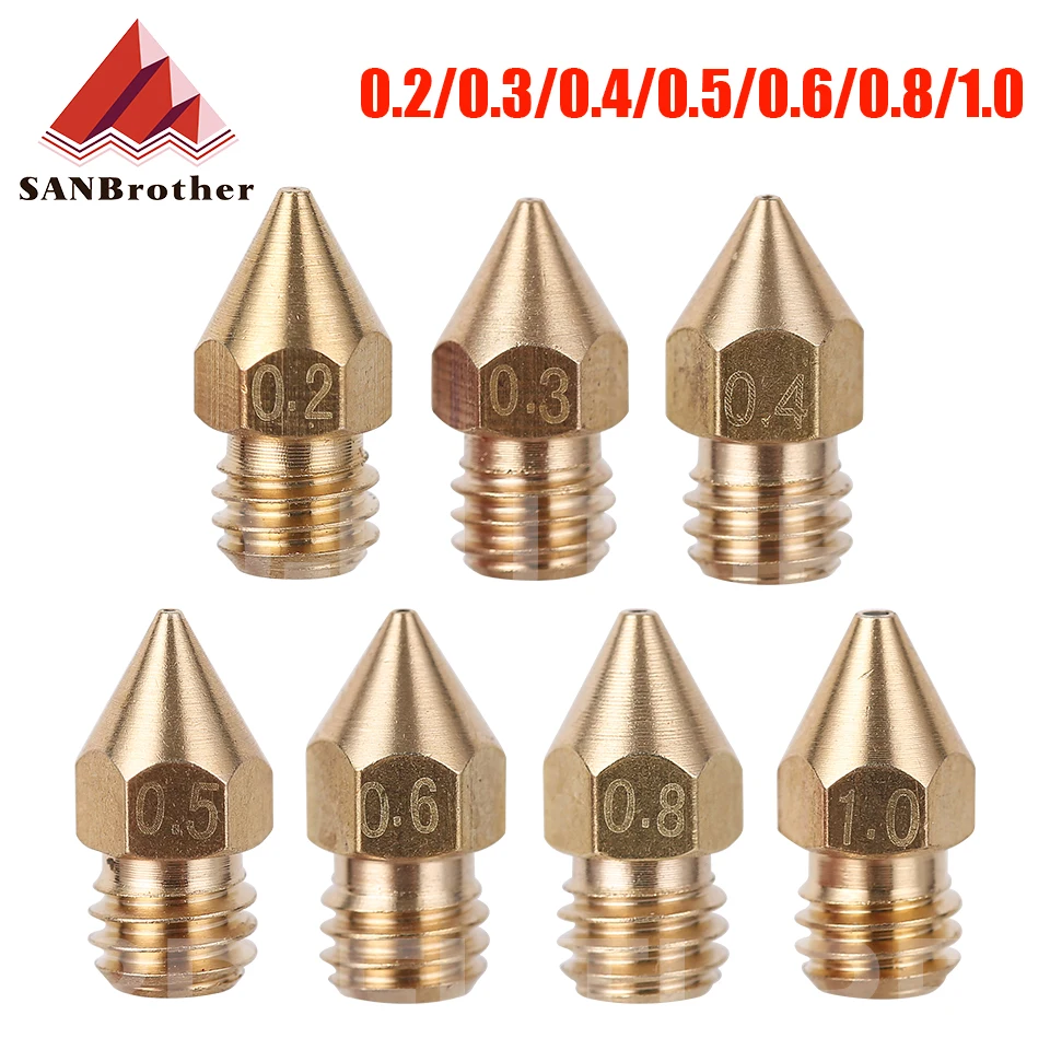 5Pcs 3D Printer Brass Copper Nozzle Mixed Sizes 0.2/0.3/0.4/0.5/0.6 Extruder Print Head For 1.75MM MK8 Makerbot HotEnd J-Head