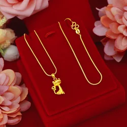 Luxury 18k Gold Original Necklace for Women Cute Cat Pendant  for Wedding High Quality Real Gold Jewelry Wedding Bijoux Femme