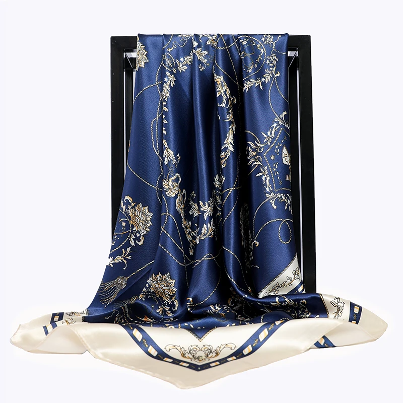 Head Foulard Silk Square Scarves Ladies 90X90cm Wrap Fashion Satin Shawl Luxury Brand Women Muffler Bandanna Hijab Beach