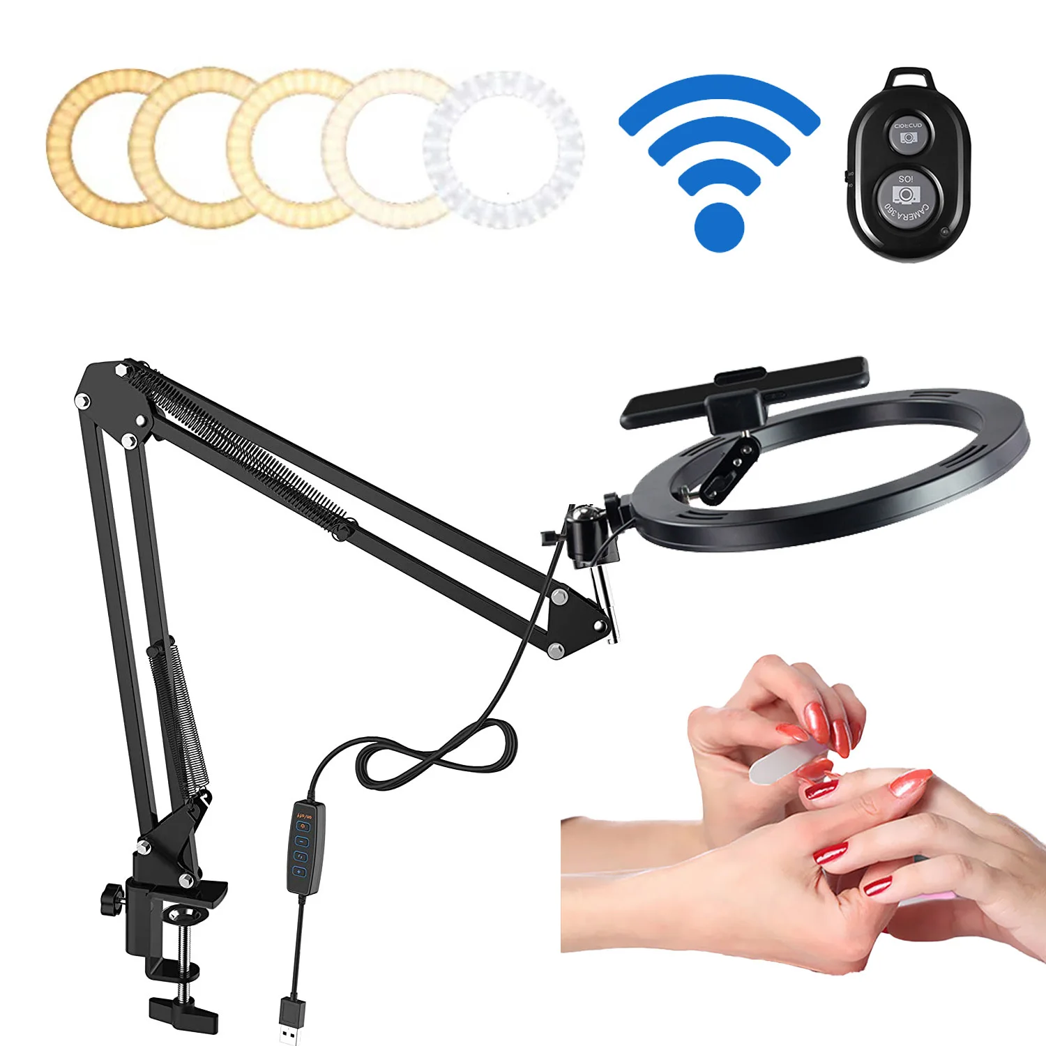 LED Selfie Soft Ring Light With Long Arm Phone Stand Holder Circle Fill Lighting Round Lamp Tripod Makeup Photography RingLight