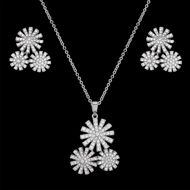 Lanruisha Simple pendants and Earring women jewelry set micro inlaid with zircon plant flower combination shape popular jewelry