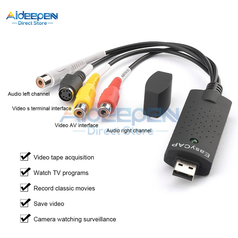 USB 2.0 Video Capture Card 4ช่องทีวี DVD VHS Audio PC การ์ดจับภาพ TV Video DVR Converter สนับสนุน WIN8 WIN10