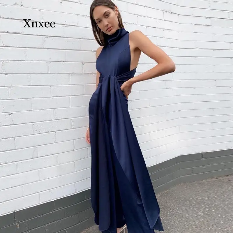 

New Summer Women Jumpsuit Romper Elegant Stand Neck Sleeveless with Belt Irregula Jumpsuit Celebrity Party Bodysuit Clothing