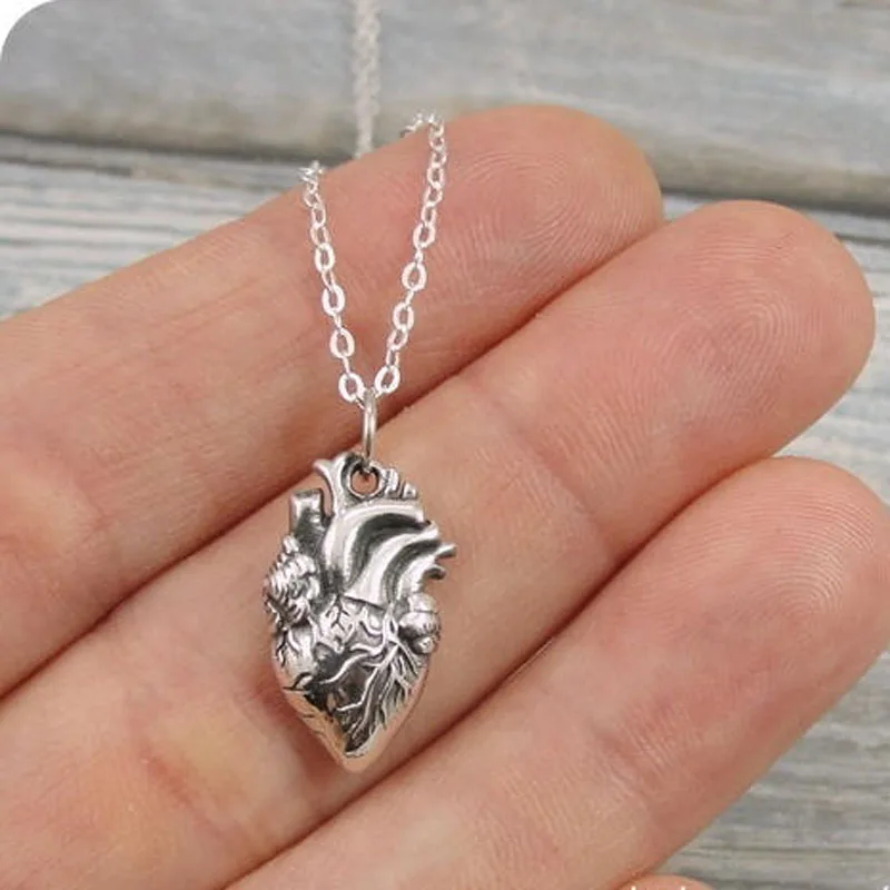 Anatomical Heart Stainless Steel Chain Anatomical Heart Charm on A Cable Chain Necklace