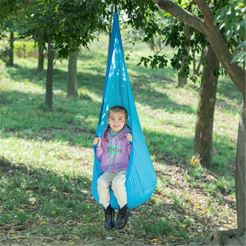 Kids Pod Swing Seat Nylon Garden Hammock Chair Durable Portable Decor for Indoor Outdoor  Fun Use with PVC Inflatable Cushion