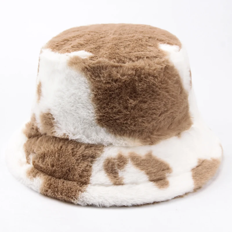 CNTANG New 2022 Women Bucket Hat Autumn And Winter Warm Cow Print Plush Fashion Panama Casual Hats For Ladies Fisherman Caps