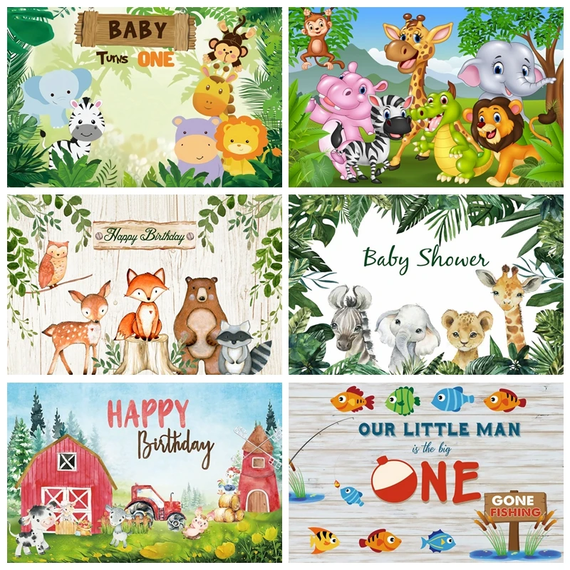 

Photo Backdrops Safari Birthday Party Jungle Forest Animals Baby Is Turning One Photography Backgrounds Photocall Photo Studio