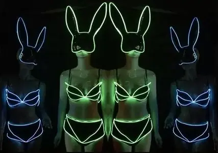 Rabbit Mask Costume Dancer Nightclub Bar music Festival DJ Dance Team GOGO Illuminated LED Cold Light Rabbit Mask Costume