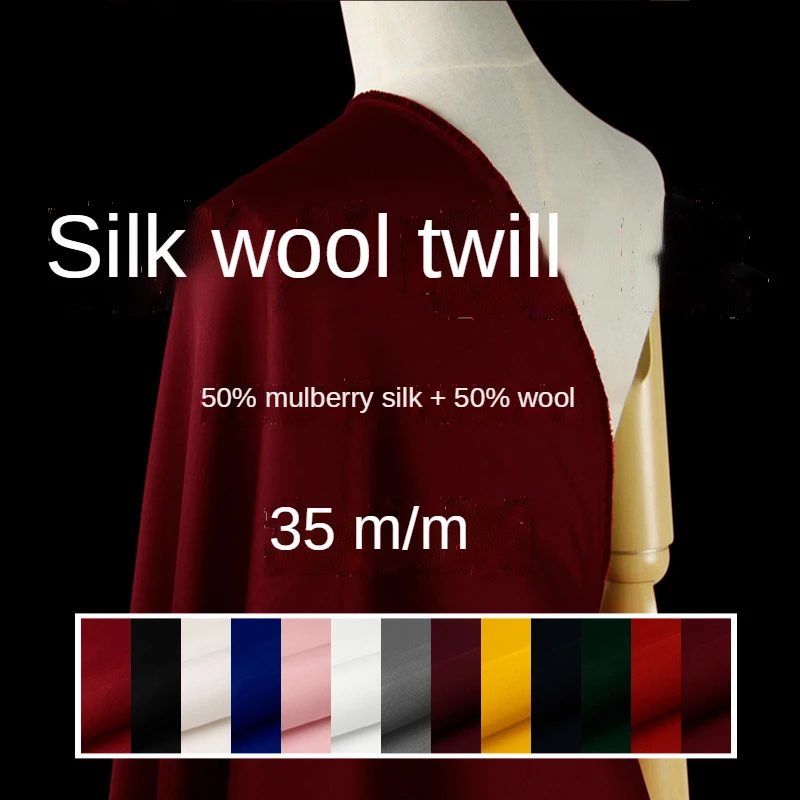 

Wool Blended Twill Silk Fabric By The Meter for Sewing Clothes Pants Dresses Winter Thick Hard Inelastic Smooth Plain White Red