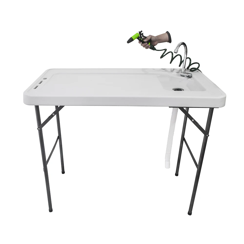 Outdoor Folding Multifunctional Fish Table Picnic Table with Spray Gun & Faucet Camping Hiking Desk Traveling Outdoor Table