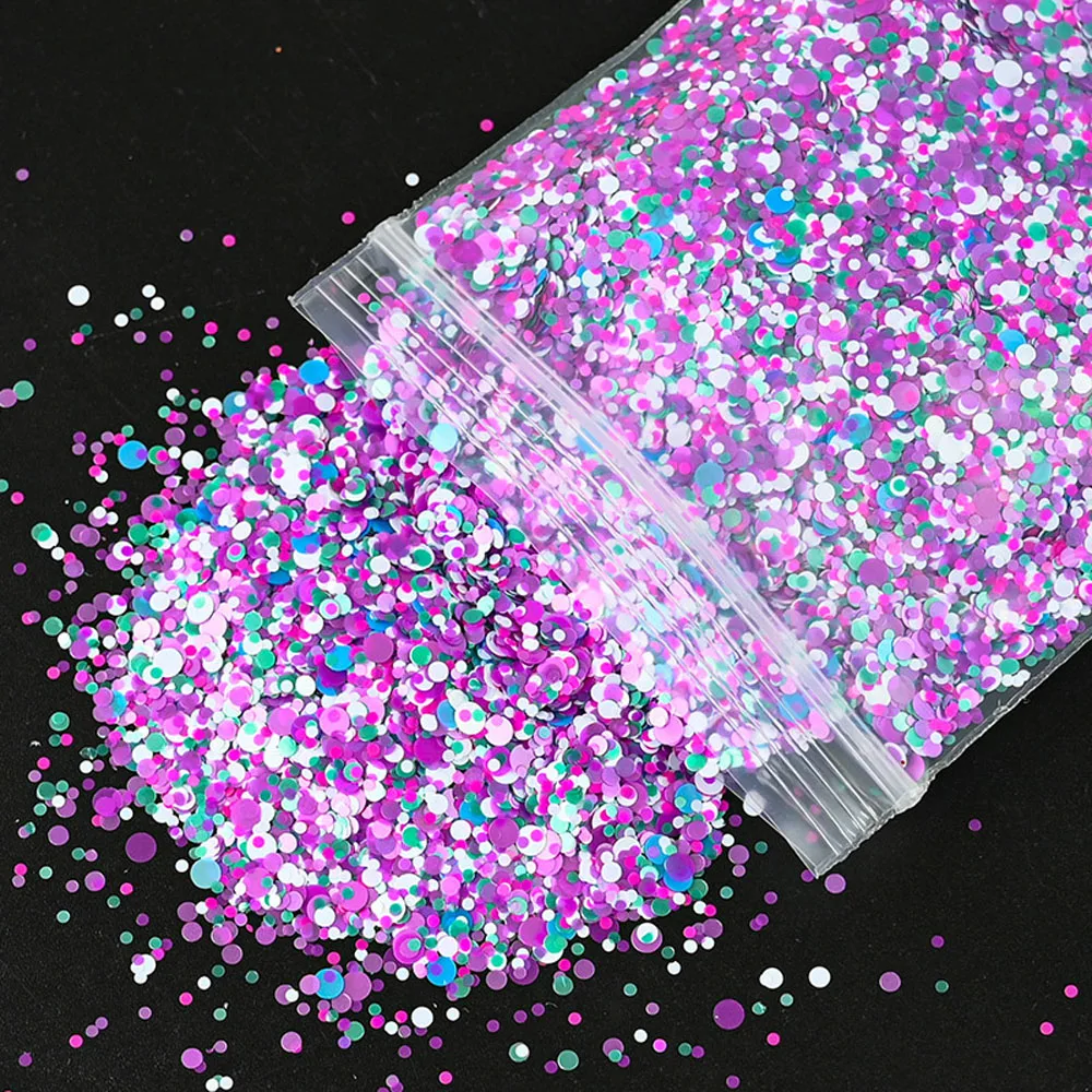 Paillettes Rondes Mixtes pour Décoration des Ongles, Fournitures Colorées pour Nail Art, à Faire Soi-Même, 50g par Sac, Ta10