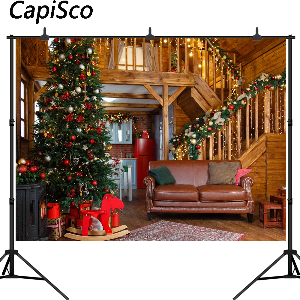 Capisco Christmas Indoor Photography Backdrop Xmas Tree Vintage Wooden Background Newborn Baby Portrait Photo Studio Booth Props