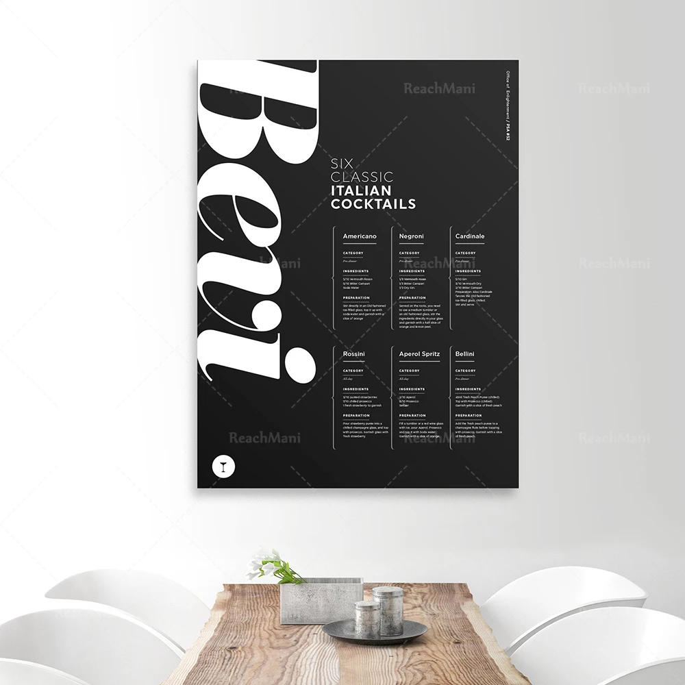 Bellevue، ستة كوكتيلات إيطالية، إيطاليا، Boisson، مطعم البار، Helvetica، الطباعة، Dr Rolle، اقتباس، Noir et Blanc، حديث