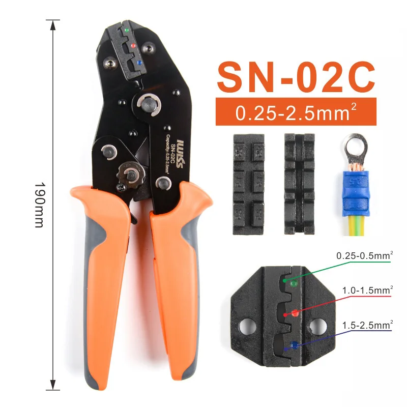 Imagem -02 - Iwiss Sn02c 280 Peças Kit Pre-isolados Terminais de Friso Alicate u tipo y Conectores 0.252.5 mm ² Awg2414 Fio Crimper Conjunto de Ferramentas