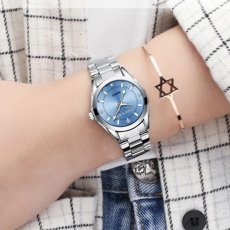 Fasinon mulheres elegantes relógios casuais rosa strass minimalismo simples senhora quartzo relógio de pulso 3atm à prova dwaterproof água chenxi
