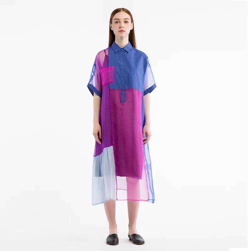 Summer Original Design Women New Oversized Shirt Casual Loose Soft Breathable Silk Midi Dresses Clothes