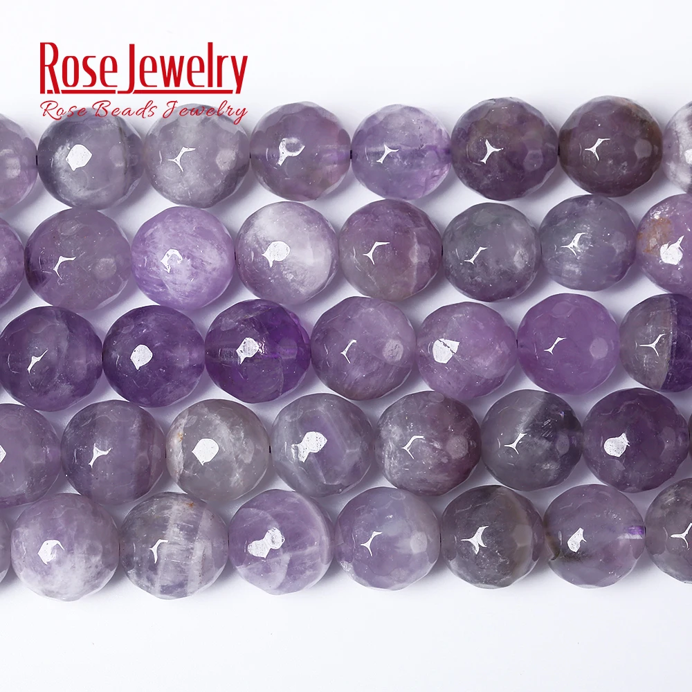 Wholesale Natural Stone Dream Lace Color Faceted Purple Amethysts Crystals Round Loose Beads 15