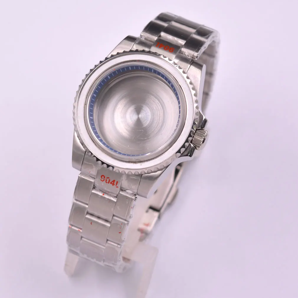 

40mm Watch Case Black chapter ring Fits NH35 NH36 ETA 2824 PT5000 Movement steel bracelet Case