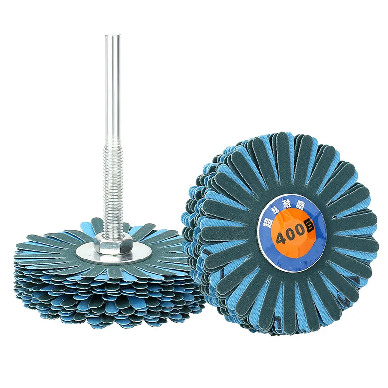 Brosse de polissage de tête de fleur avec poignée, bande de conversion, papier de verre, roue de polissage