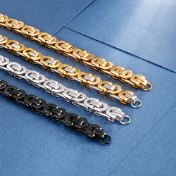 6/8/10mm Width Punk Byzantine Chain Bracelet for Men Gold Black Silver Color Stainless Steel Mens Heavy Bracelets Jewelry