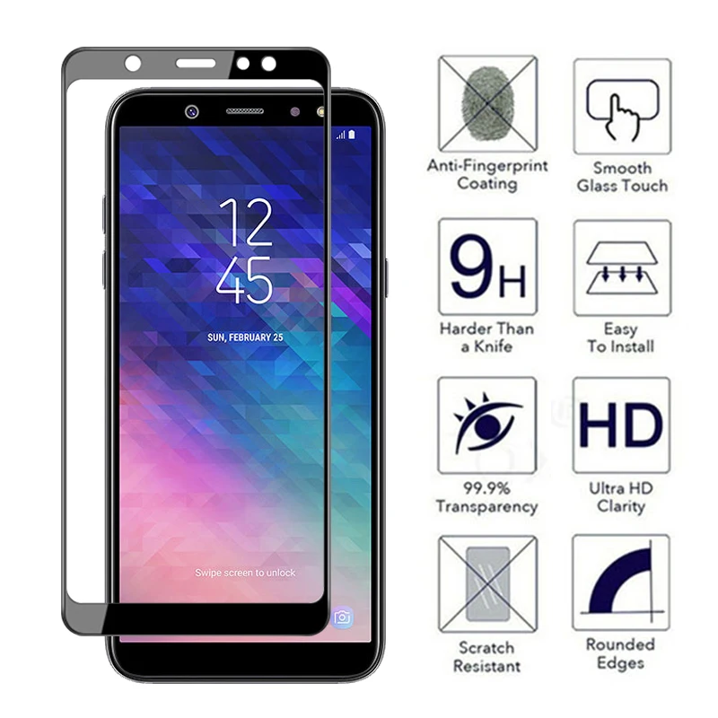 2 Pieces Protective Glass On the For Samsung Galaxy A6 A7 A8 A9 2018 Tempered Glass Screen Protector Film Case For A6 Plus 2018