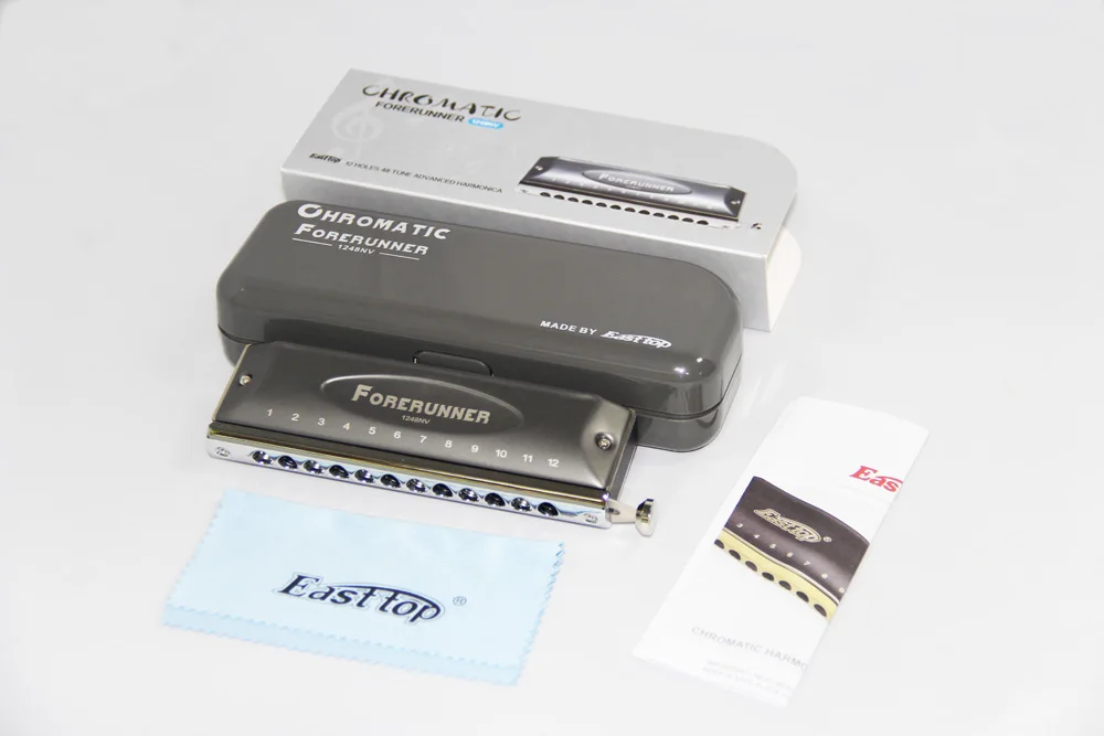 East Top Forerunner Chromatic Harmonica 12หลุม48 Tone หีบเพลงปากใหม่สไตล์ Harmonica สำหรับเครื่องเล่น,เริ่มต้น,ของขวัญ T1248NV