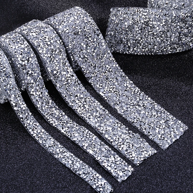 1 Yard Crystal Rhinestone Ribbon DIY Self-Adhesive Sparkling Rhinestone Ribbon With Rhinestones for Wedding Clothes Accessories